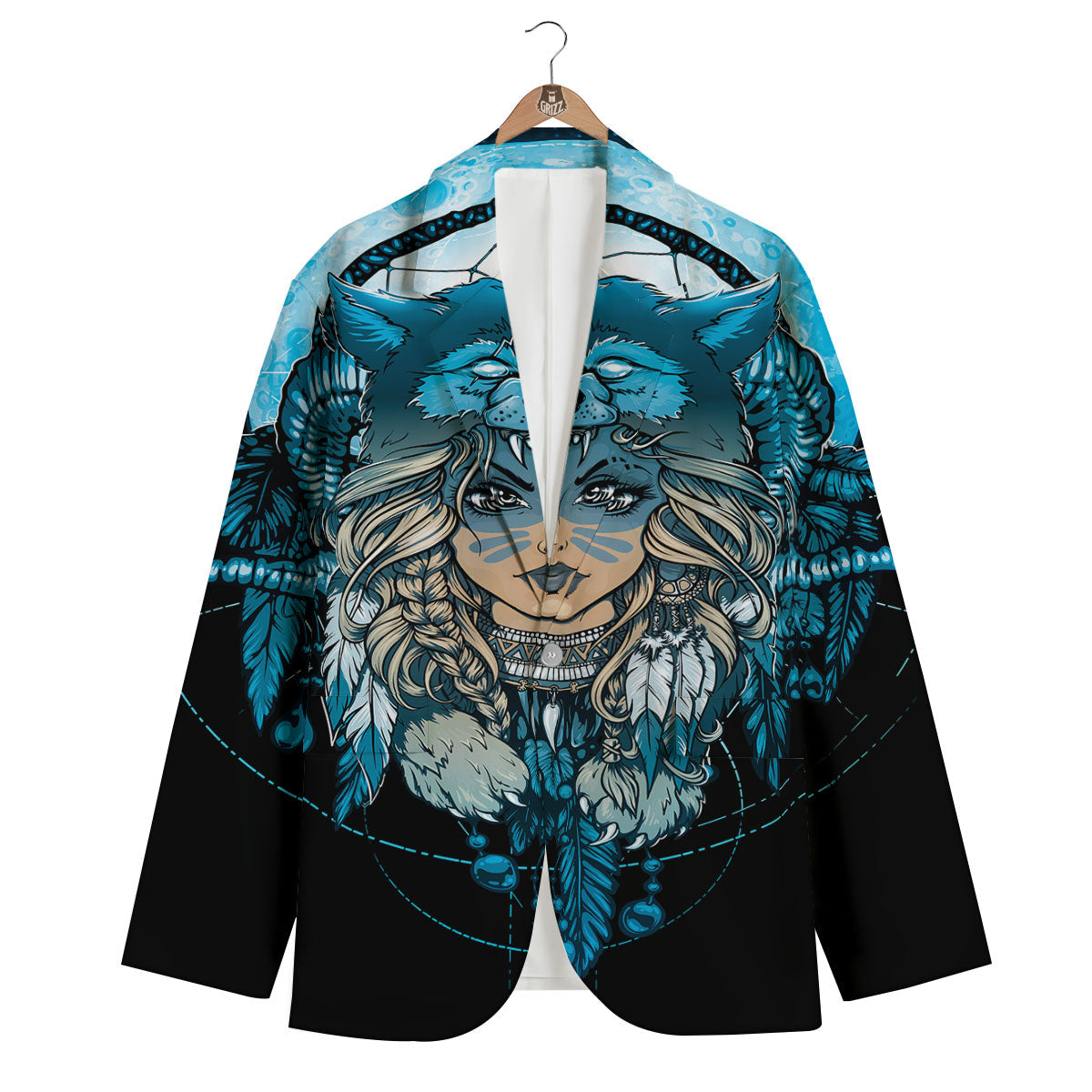 Wolf Girl Native American Print Men's Blazer-grizzshop