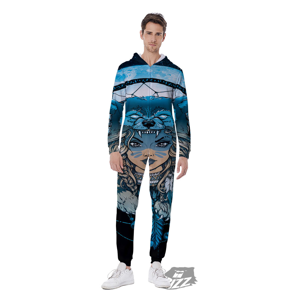 Wolf Girl Native American Print Men's Jumpsuit-grizzshop
