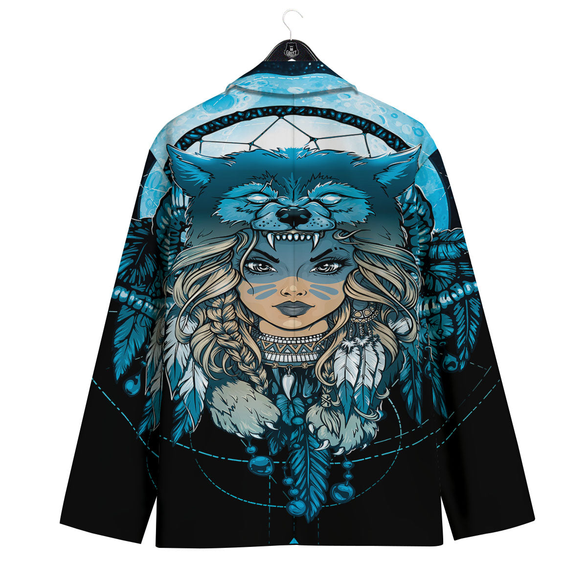 Wolf Girl Native American Print Men's Sport Coat-grizzshop