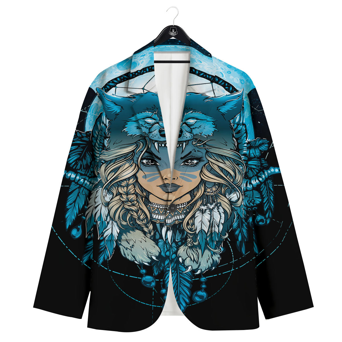 Wolf Girl Native American Print Men's Sport Coat-grizzshop