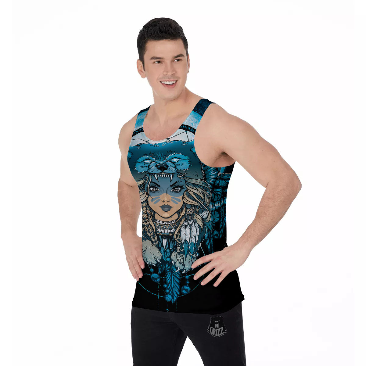 Wolf Girl Native American Print Men's Tank Top-grizzshop