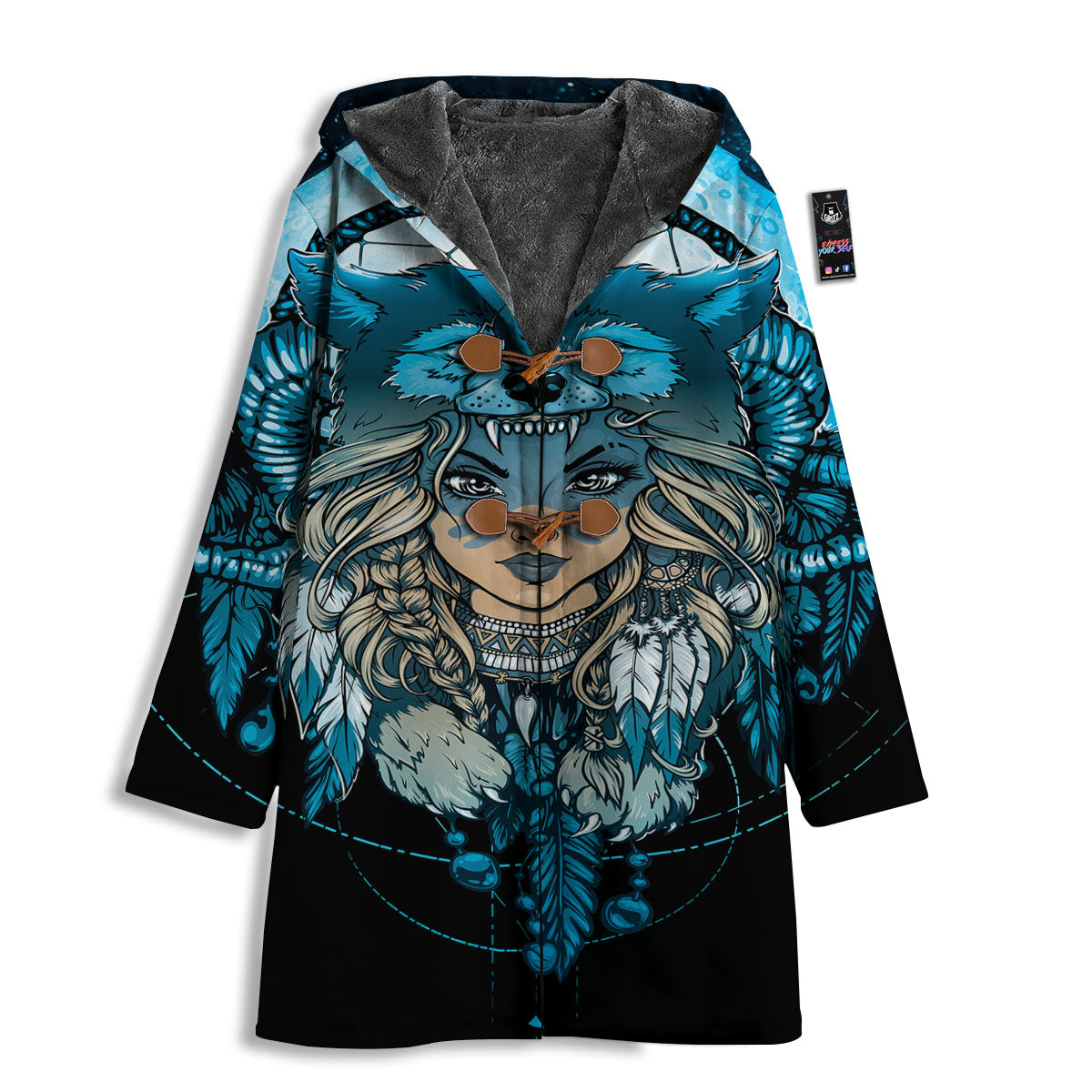 Wolf Girl Native American Print Men's Windbreaker Jacket-grizzshop