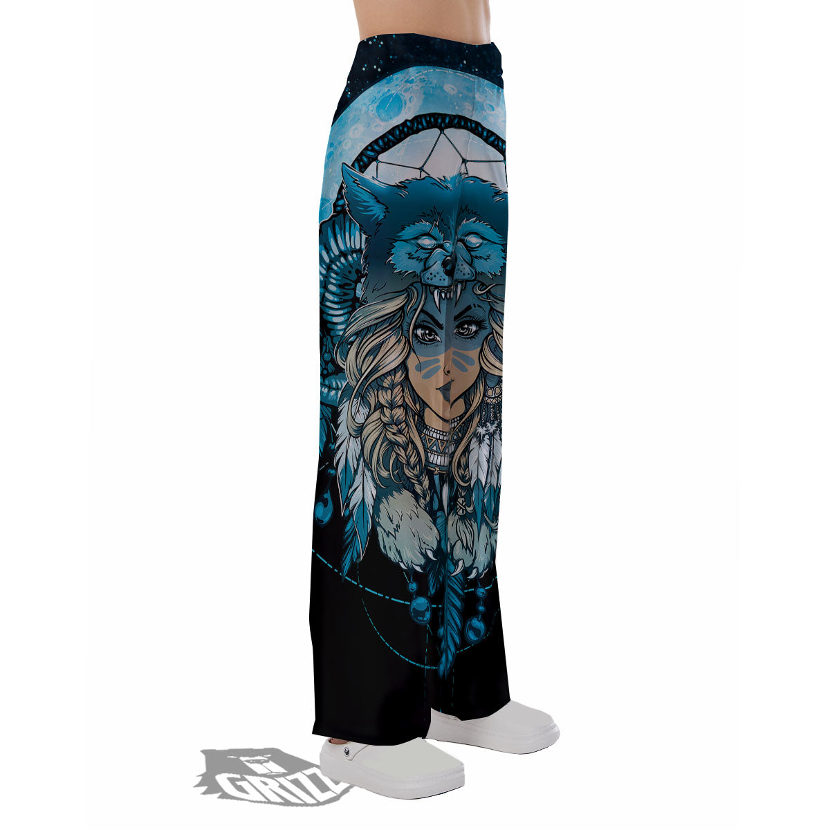 Wolf Girl Native American Print Pajama Pants-grizzshop