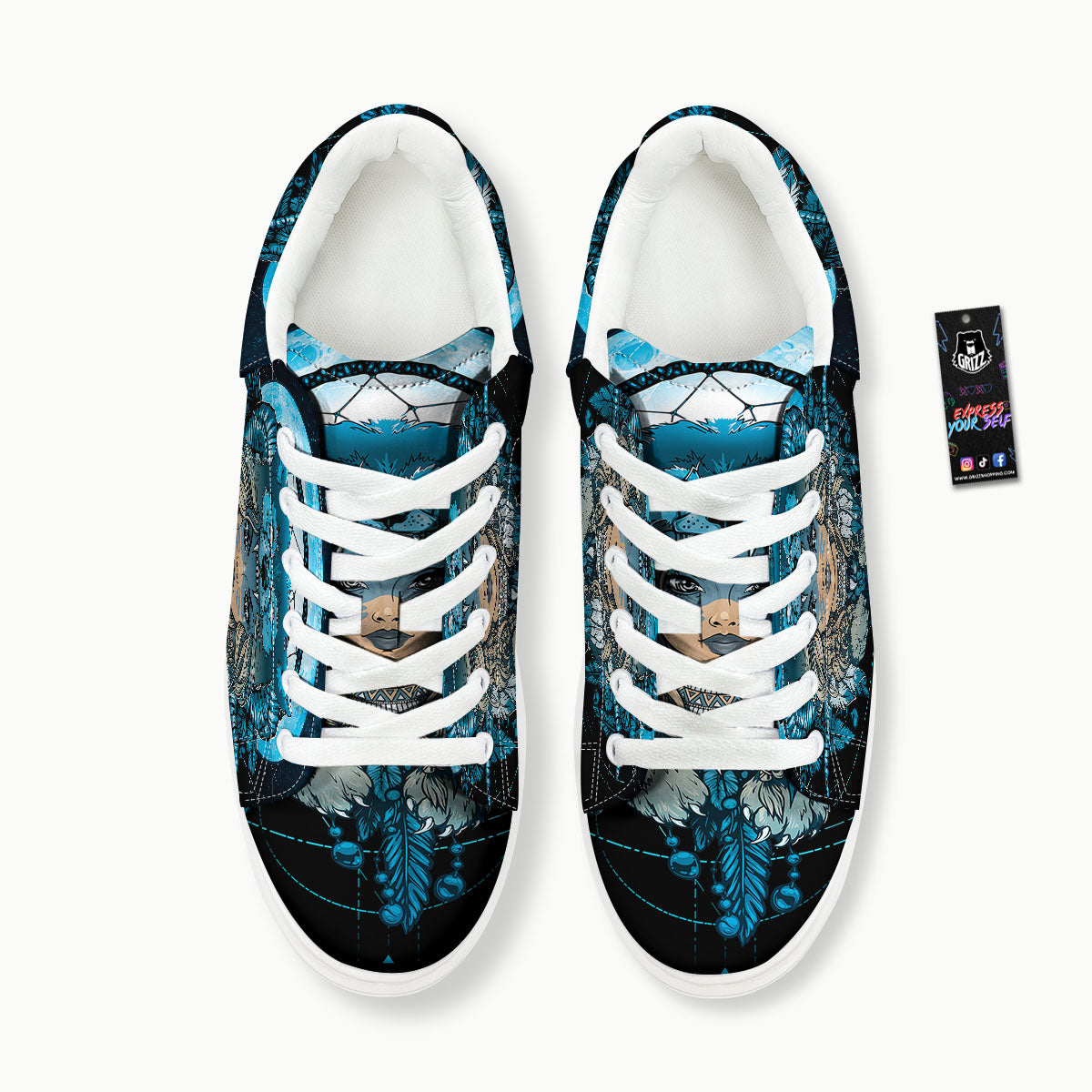 Wolf Girl Native American Print Platform Shoes-grizzshop
