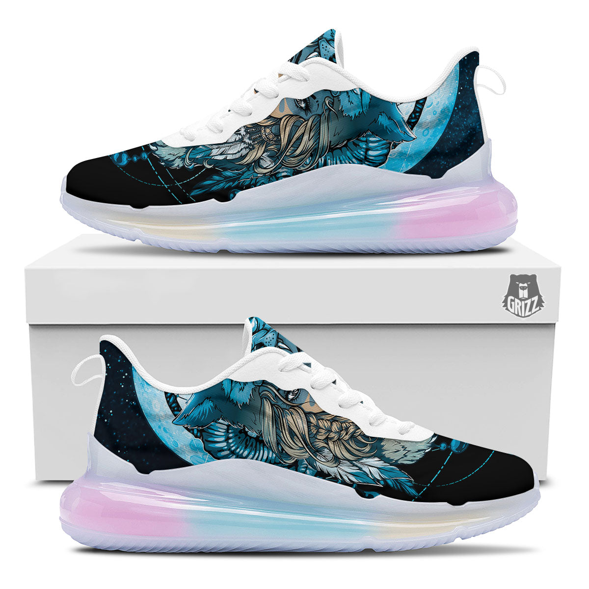 Wolf Girl Native American Print Running Sneakers-grizzshop