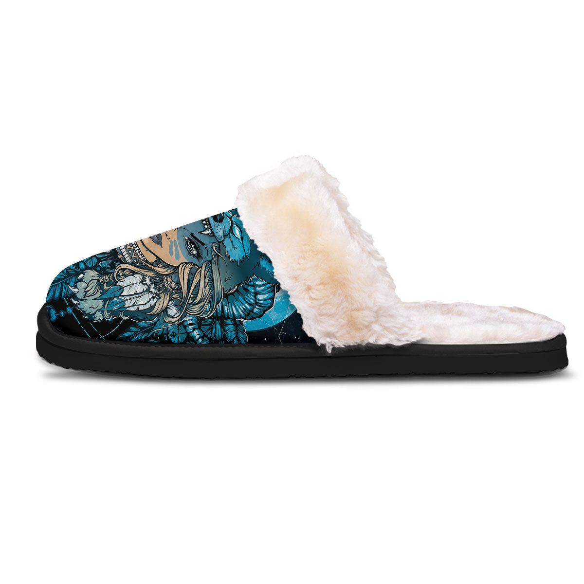 Wolf Girl Native American Print Slippers-grizzshop