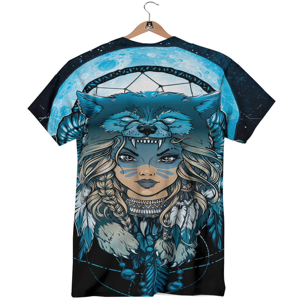 Wolf Girl Native American Print T-Shirt-grizzshop