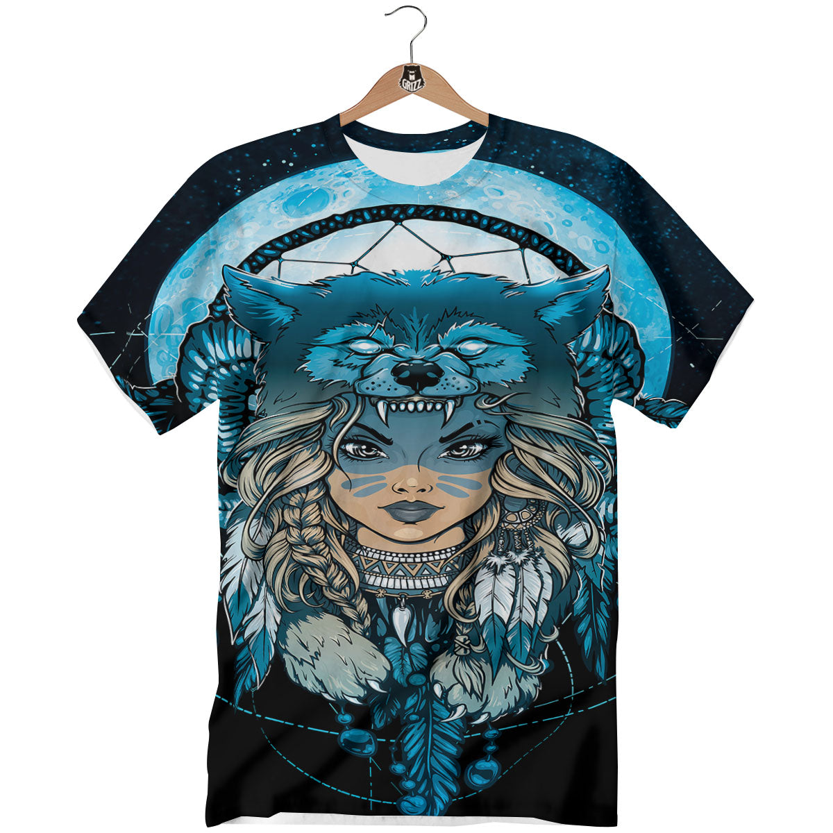 Wolf Girl Native American Print T-Shirt-grizzshop