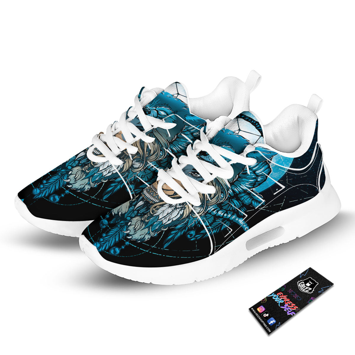 Wolf Girl Native American Print Tennis Shoes-grizzshop