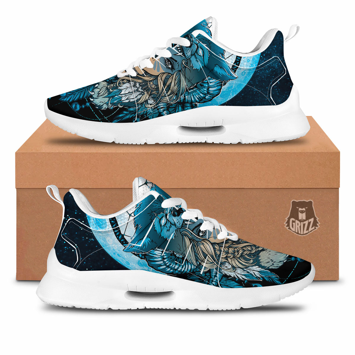 Wolf Girl Native American Print Tennis Shoes-grizzshop