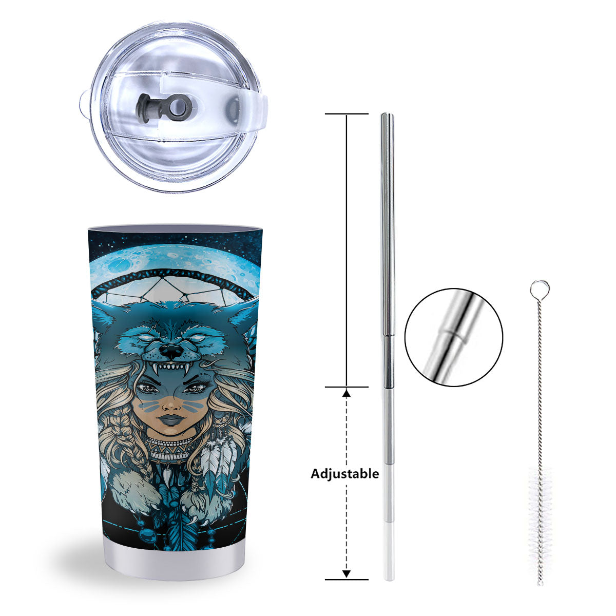 Wolf Girl Native American Print Tumbler-grizzshop