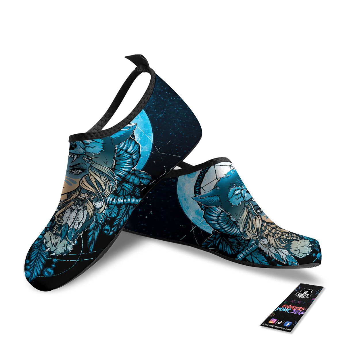 Wolf Girl Native American Print Water Shoes-grizzshop