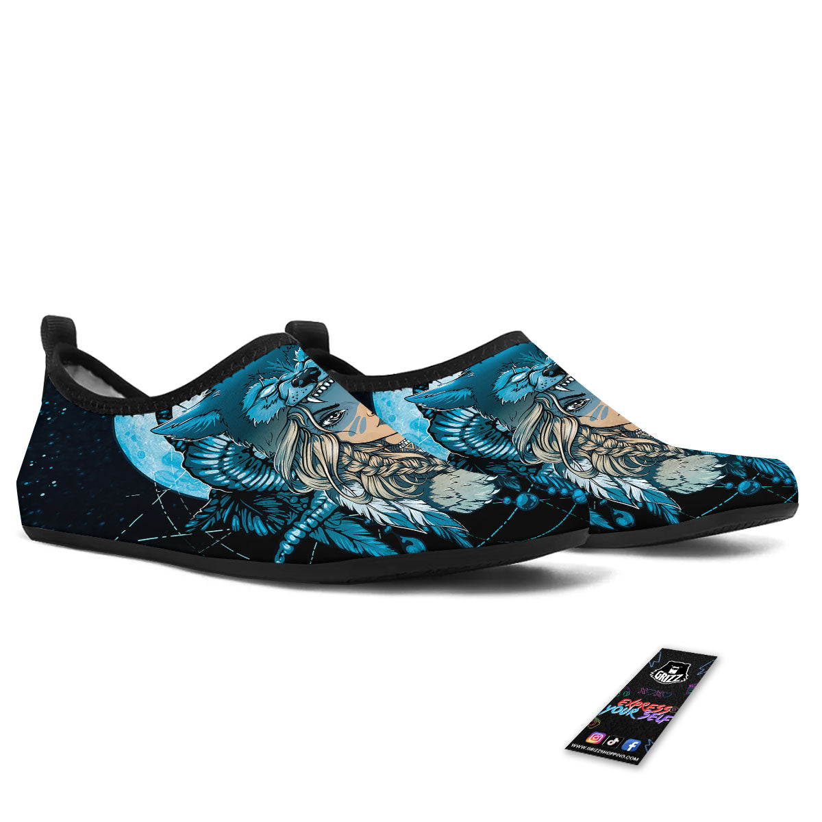 Wolf Girl Native American Print Water Shoes-grizzshop