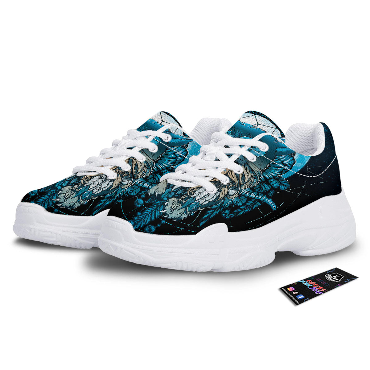Wolf Girl Native American Print White Chunky Shoes-grizzshop