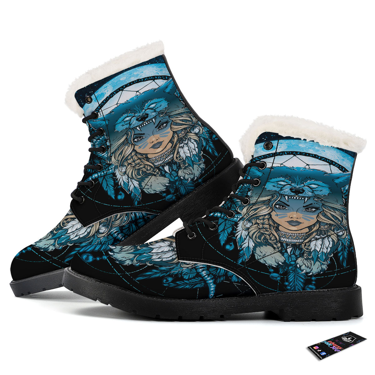 Wolf Girl Native American Print Winter Boots-grizzshop