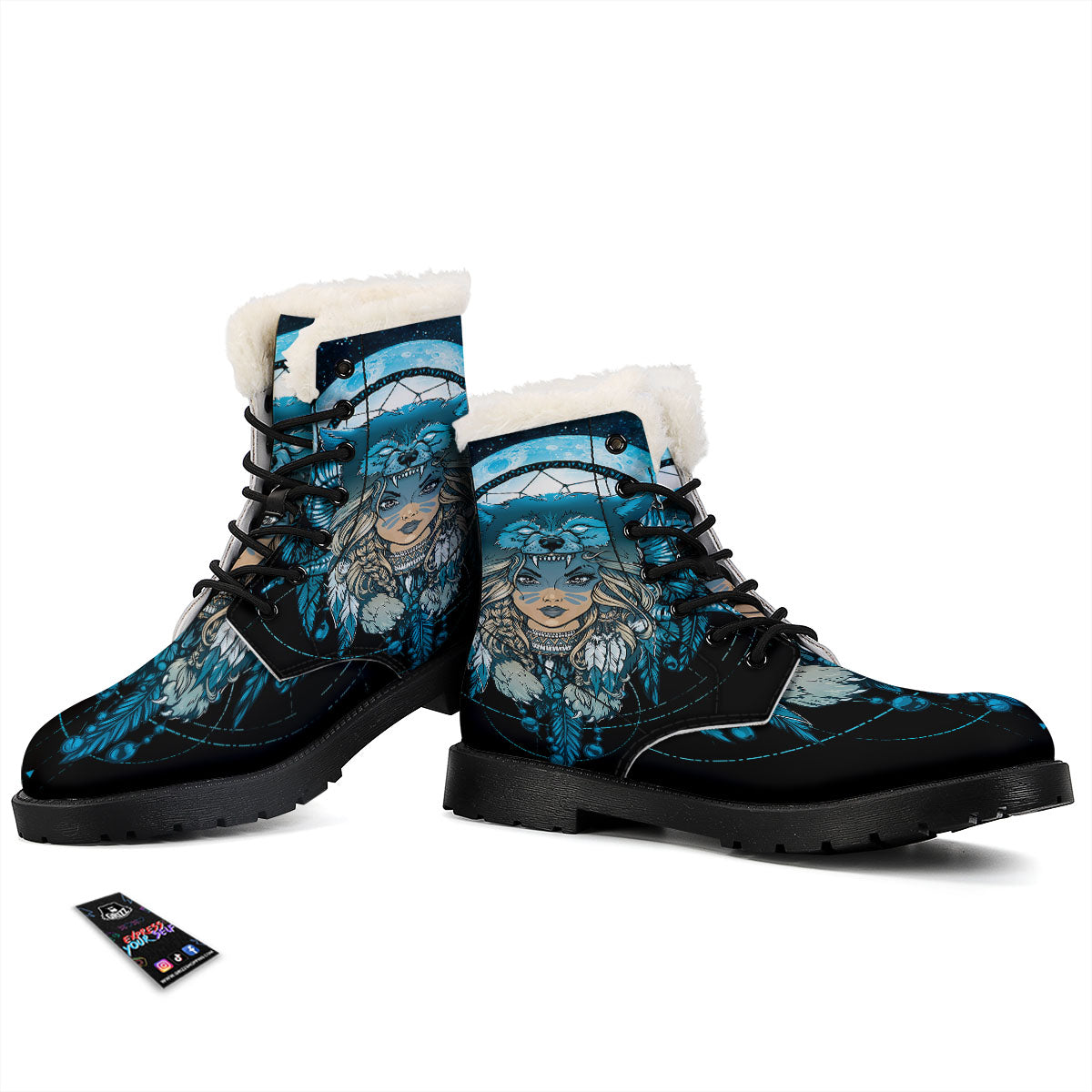 Wolf Girl Native American Print Winter Boots-grizzshop