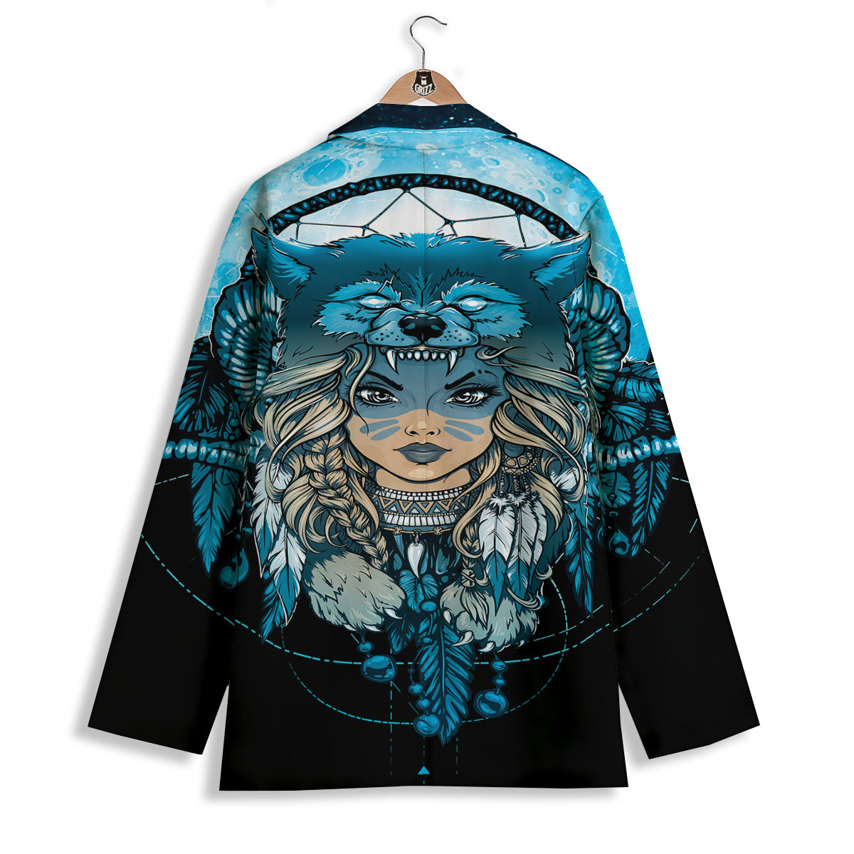 Wolf Girl Native American Print Women's Blazer-grizzshop