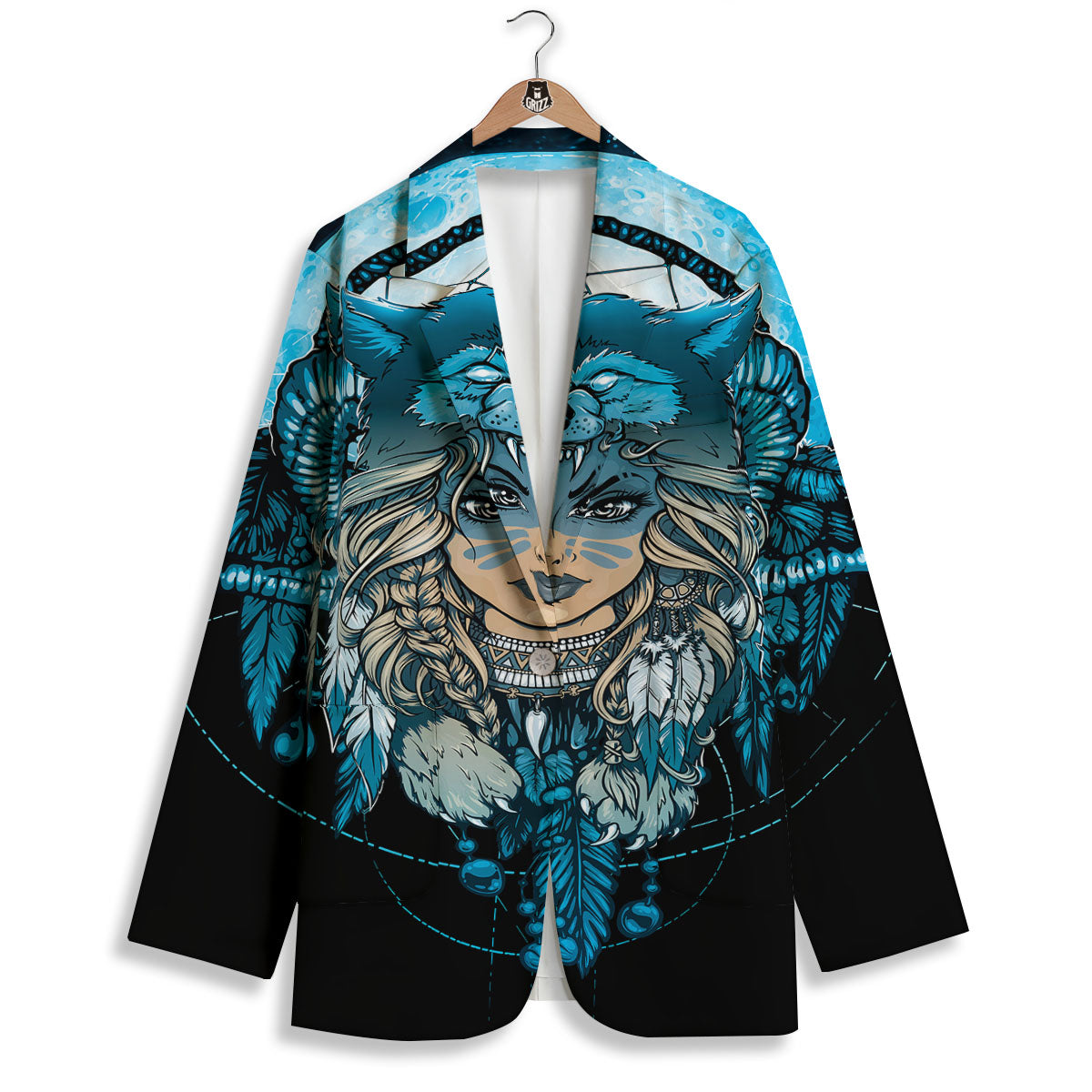 Wolf Girl Native American Print Women's Blazer-grizzshop