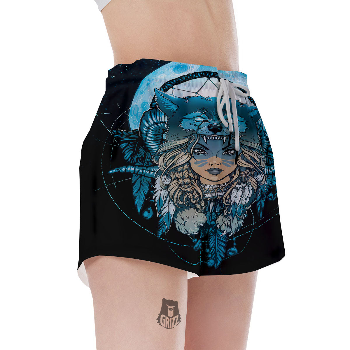 Wolf Girl Native American Print Women's Shorts-grizzshop