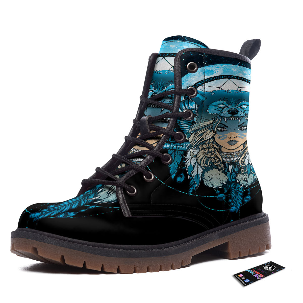 Wolf Girl Native American Print Work Boots-grizzshop
