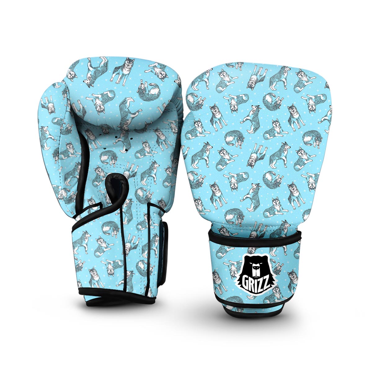 Wolf Hand Drawn Pattern Print Boxing Gloves-grizzshop