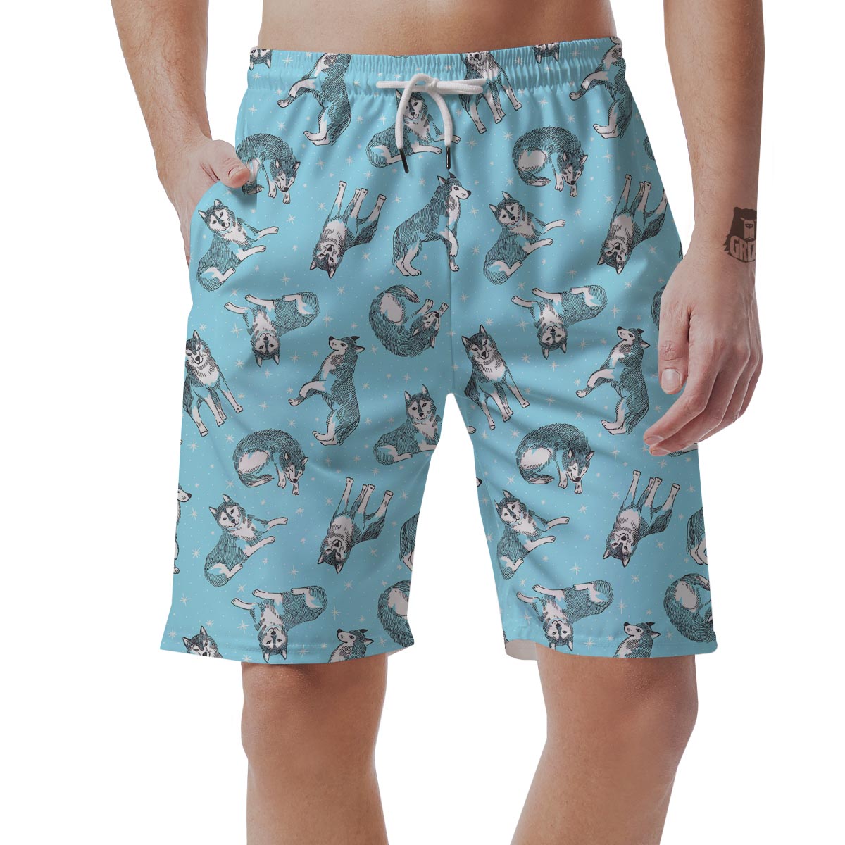 Wolf Hand Drawn Pattern Print Men's Shorts-grizzshop