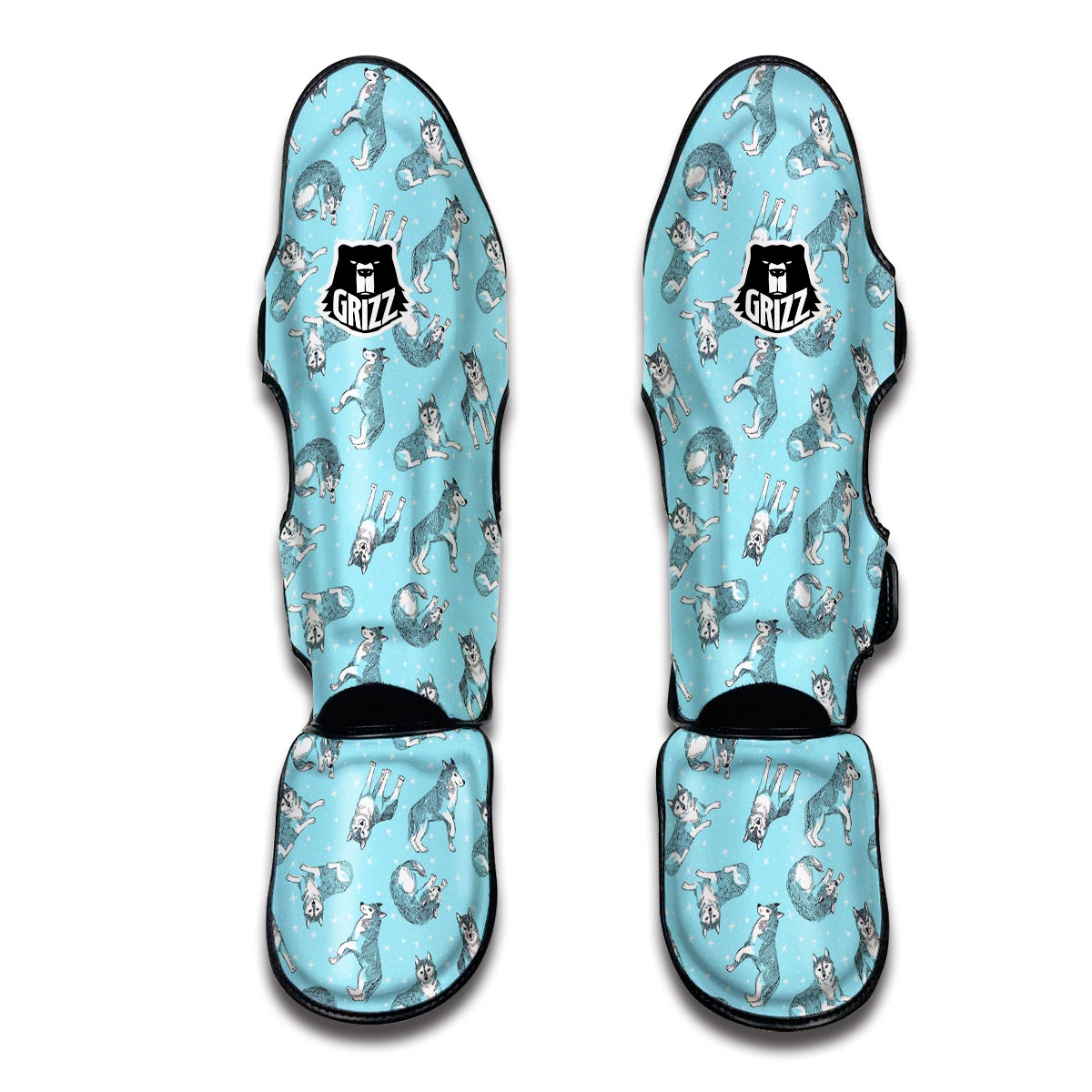 Wolf Hand Drawn Pattern Print Muay Thai Shin Guards-grizzshop