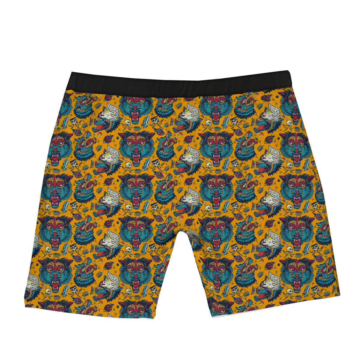 Wolf Head Yellow Tattoo Print Pattern Boxer Briefs-grizzshop