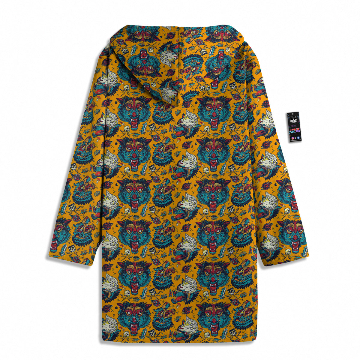 Wolf Head Yellow Tattoo Print Pattern Men's Windbreaker Jacket-grizzshop