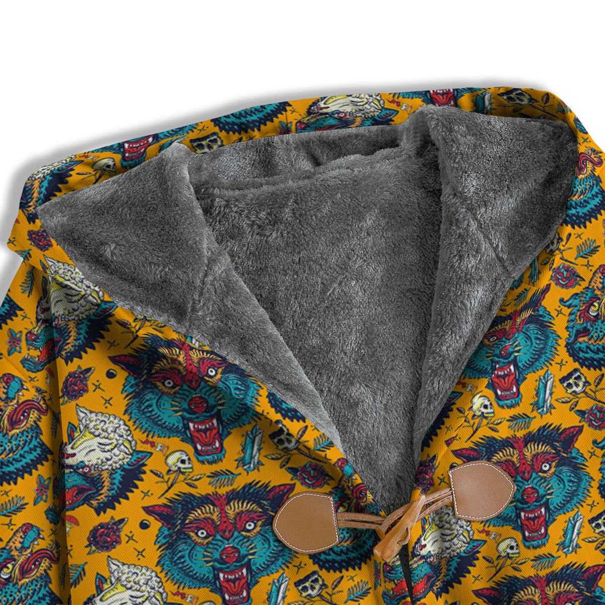 Wolf Head Yellow Tattoo Print Pattern Men's Windbreaker Jacket-grizzshop