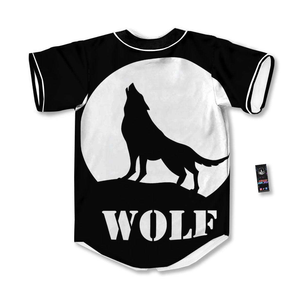 Wolf Howling Monochrome Print Baseball Jersey-grizzshop