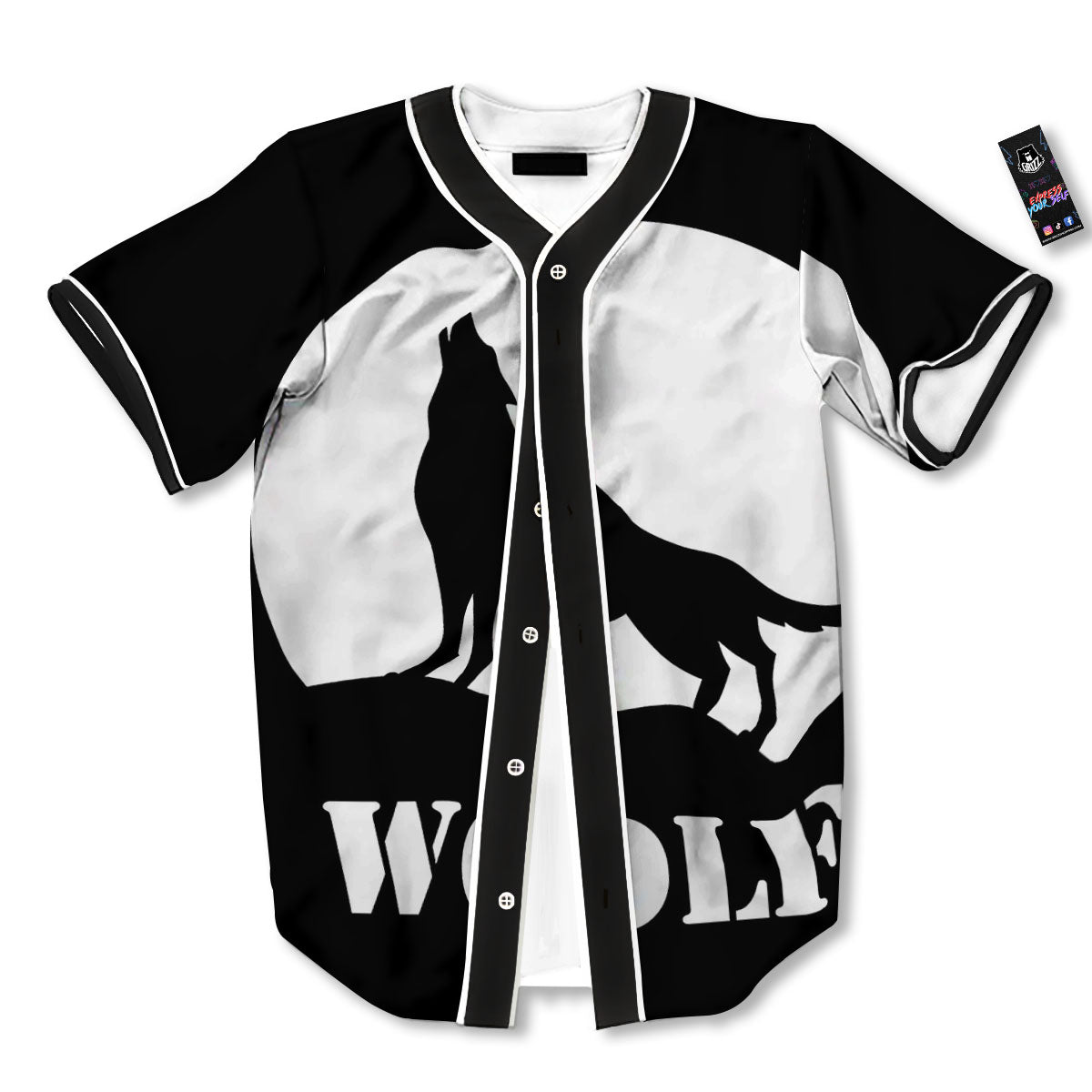 Wolf Howling Monochrome Print Baseball Jersey-grizzshop