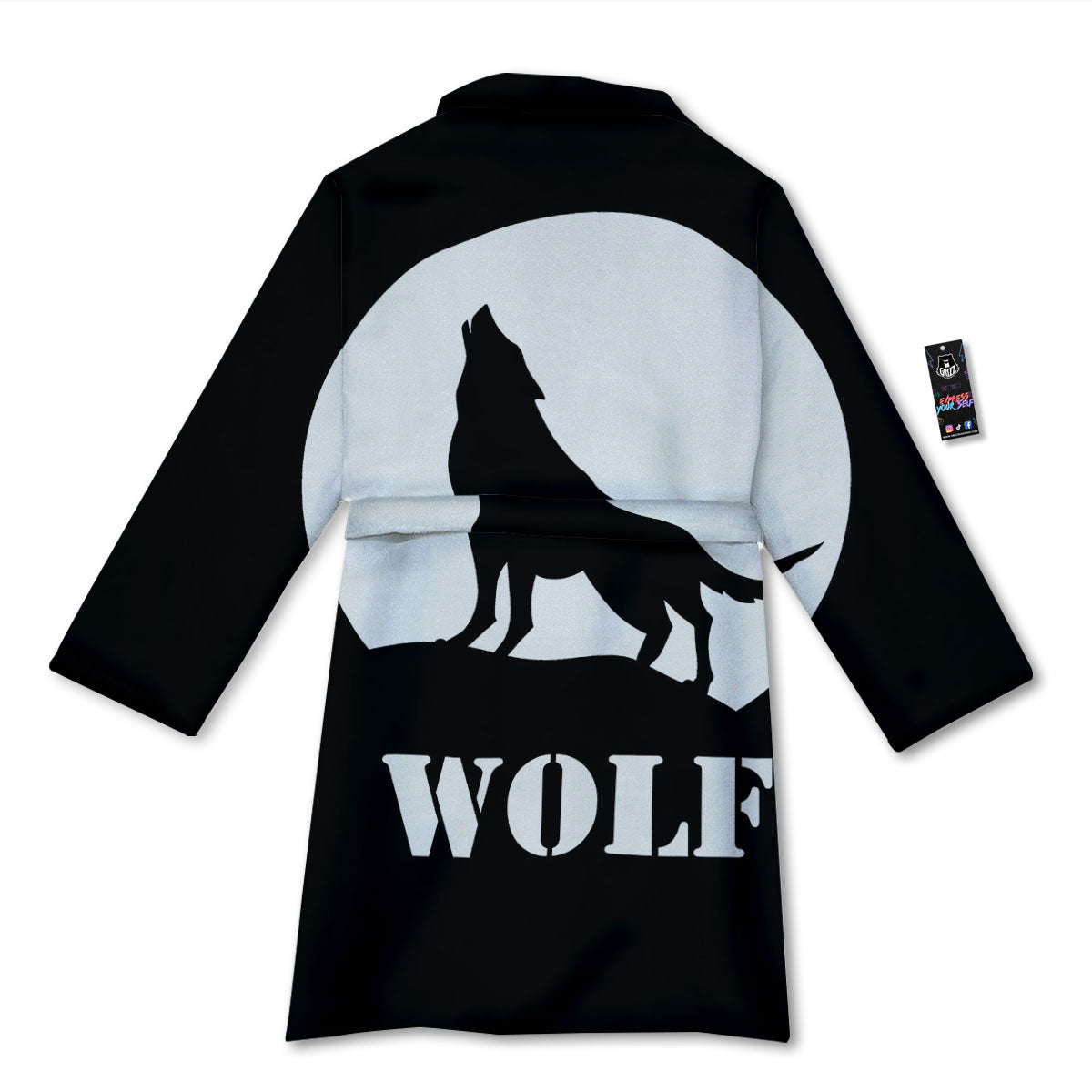 Wolf Howling Monochrome Print Bathrobe-grizzshop