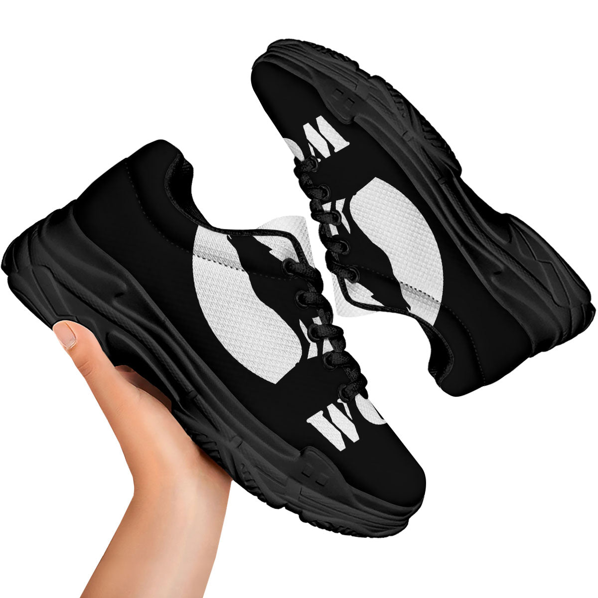 Wolf Howling Monochrome Print Black Chunky Shoes-grizzshop