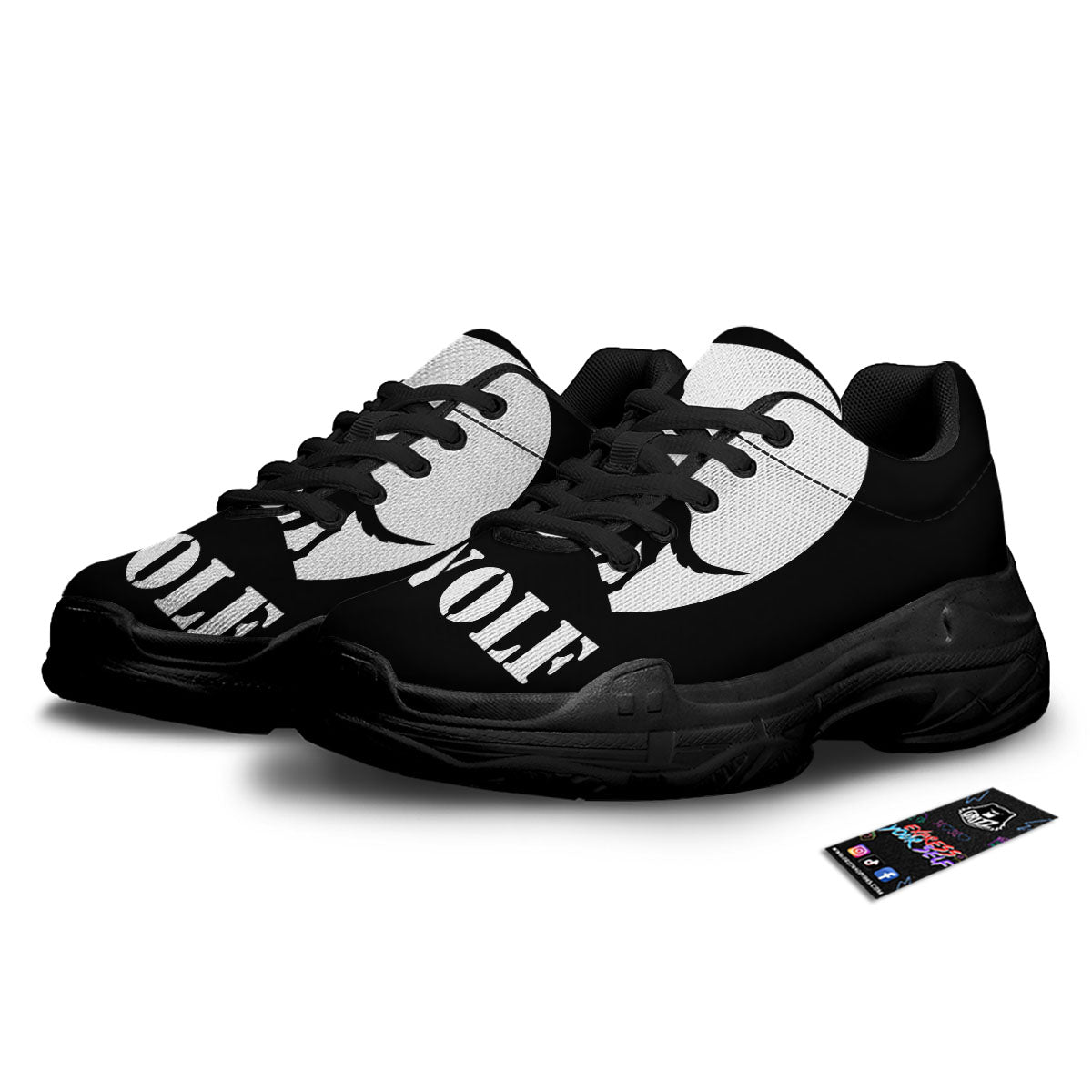 Wolf Howling Monochrome Print Black Chunky Shoes-grizzshop