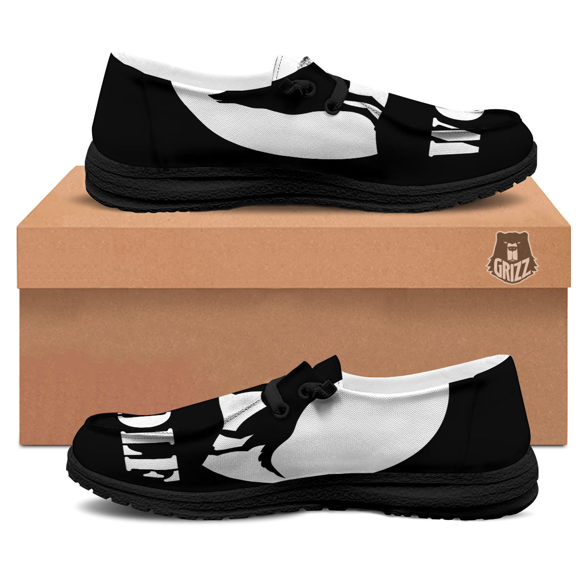 Wolf Howling Monochrome Print Black Loafers-grizzshop