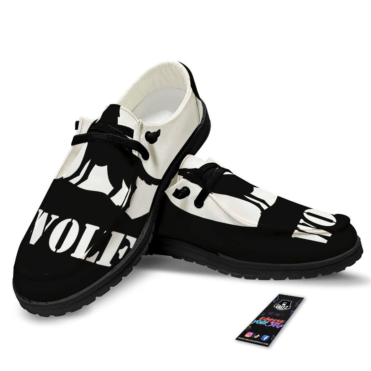 Wolf Howling Monochrome Print Black Loafers-grizzshop
