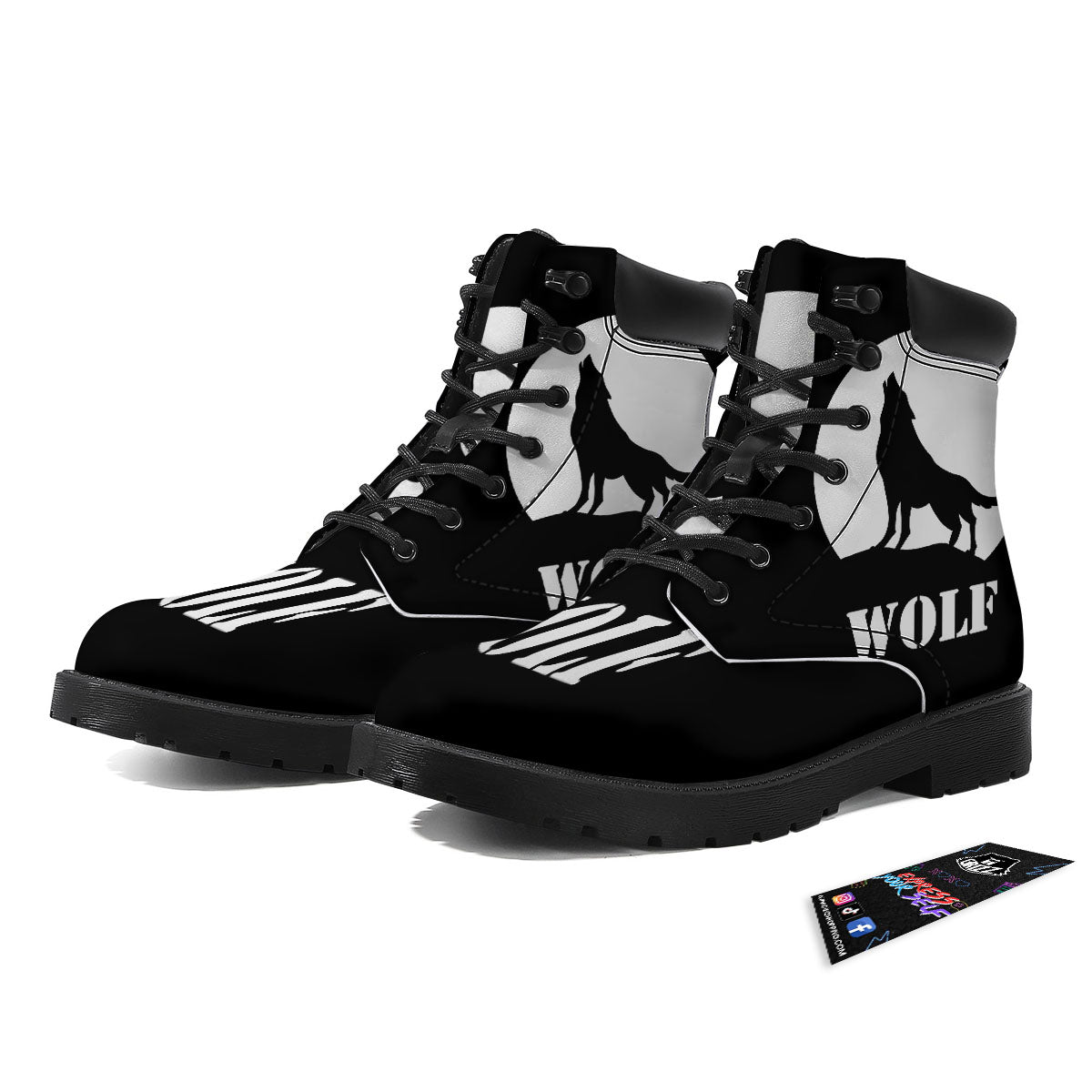 Wolf Howling Monochrome Print Boots-grizzshop