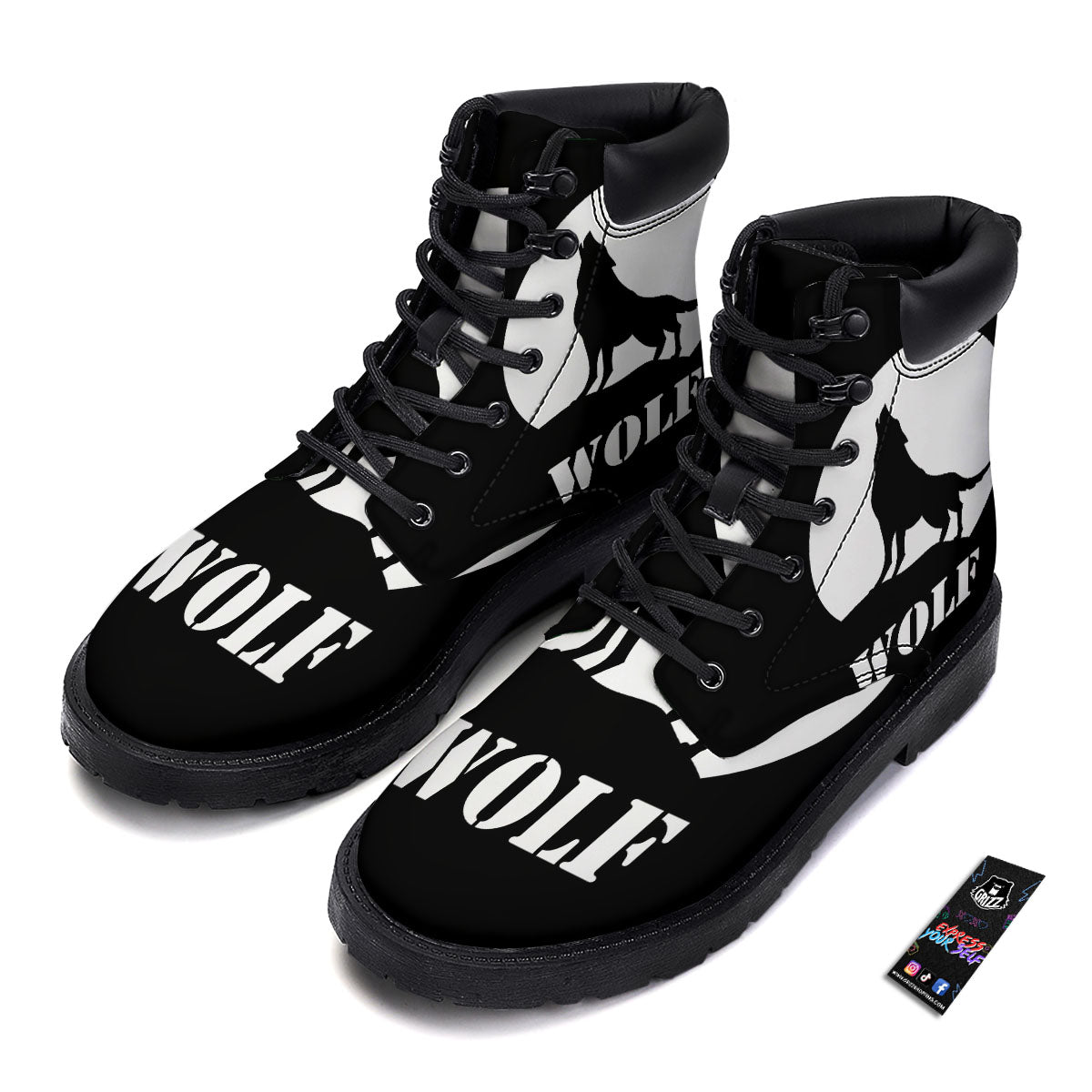 Wolf Howling Monochrome Print Boots-grizzshop