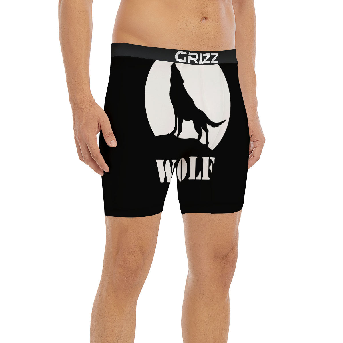 Wolf Howling Monochrome Print Boxer Briefs-grizzshop