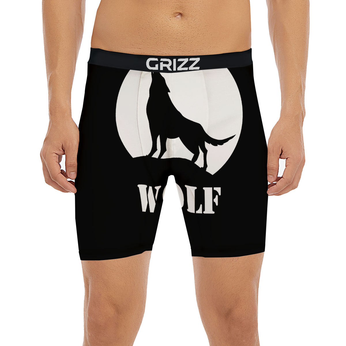 Wolf Howling Monochrome Print Boxer Briefs-grizzshop