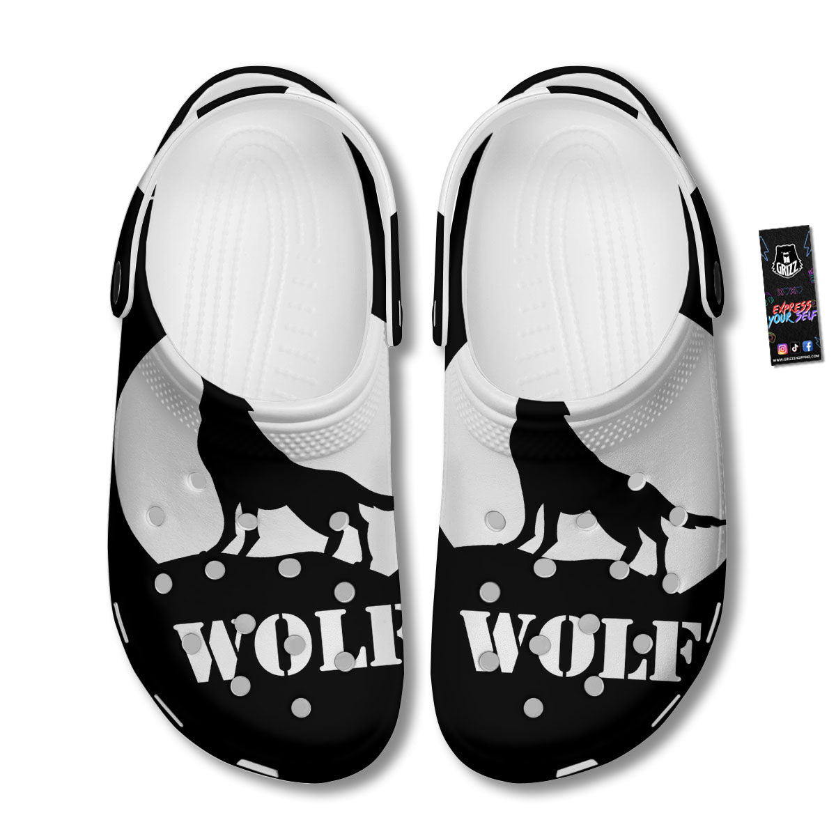 Wolf Howling Monochrome Print Clog-grizzshop