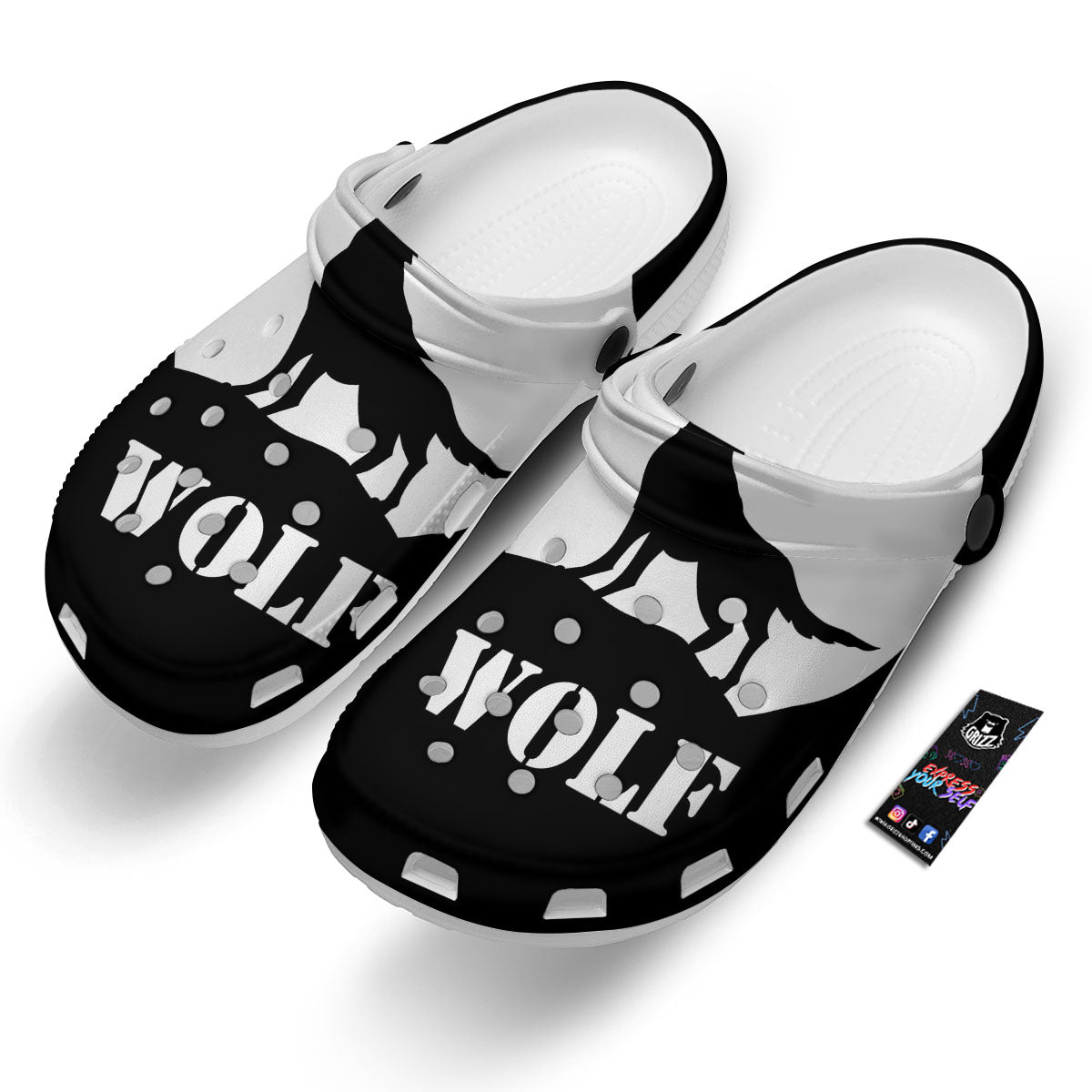 Wolf Howling Monochrome Print Clog-grizzshop