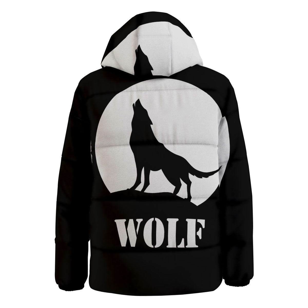 Wolf Howling Monochrome Print Down Jacket-grizzshop