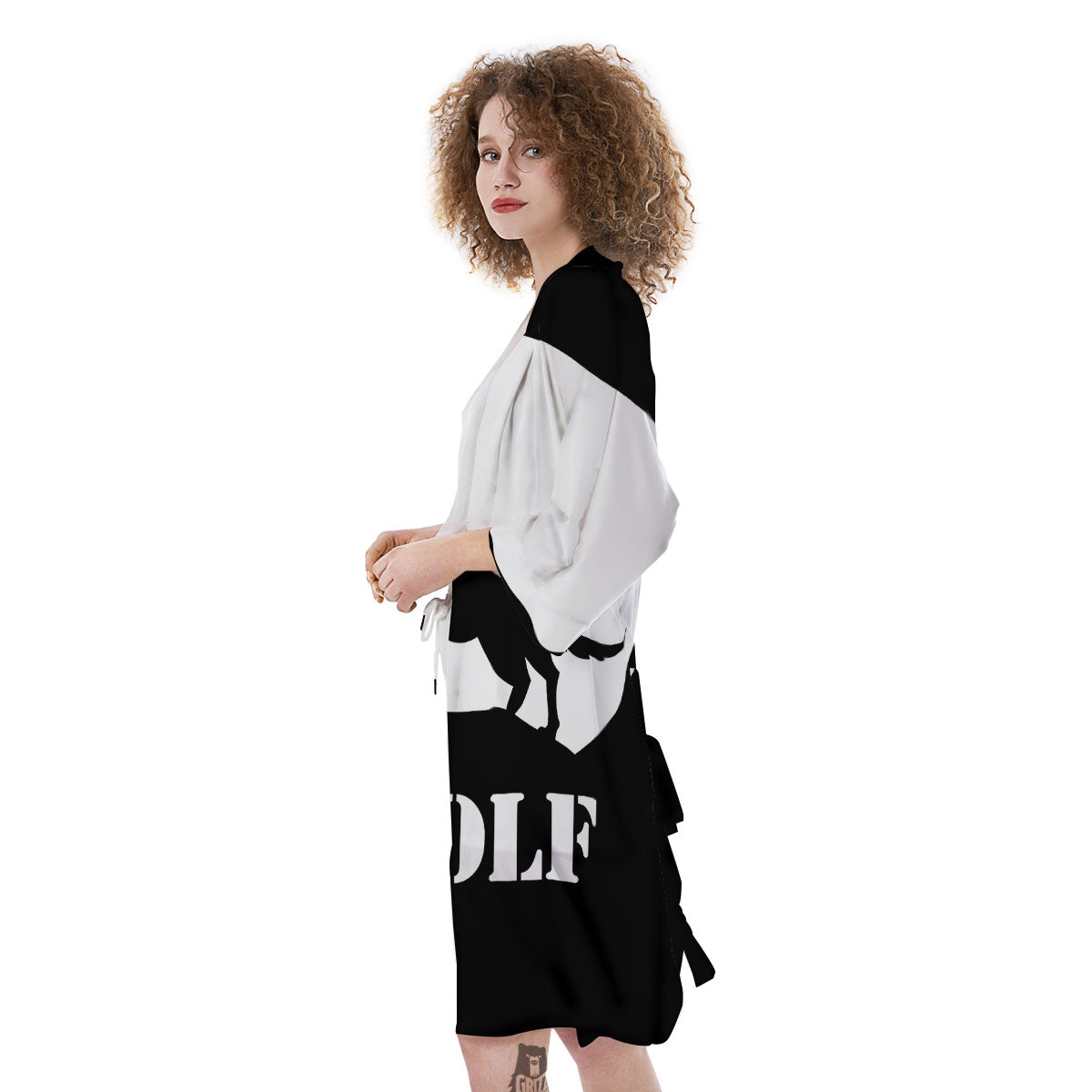 Wolf Howling Monochrome Print Kimono-grizzshop