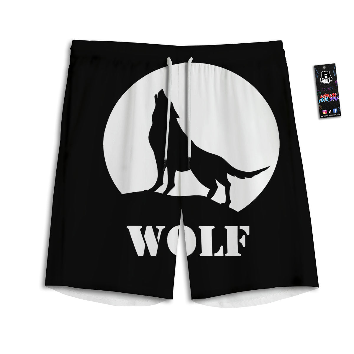 Wolf Howling Monochrome Print Men's Athletic Shorts