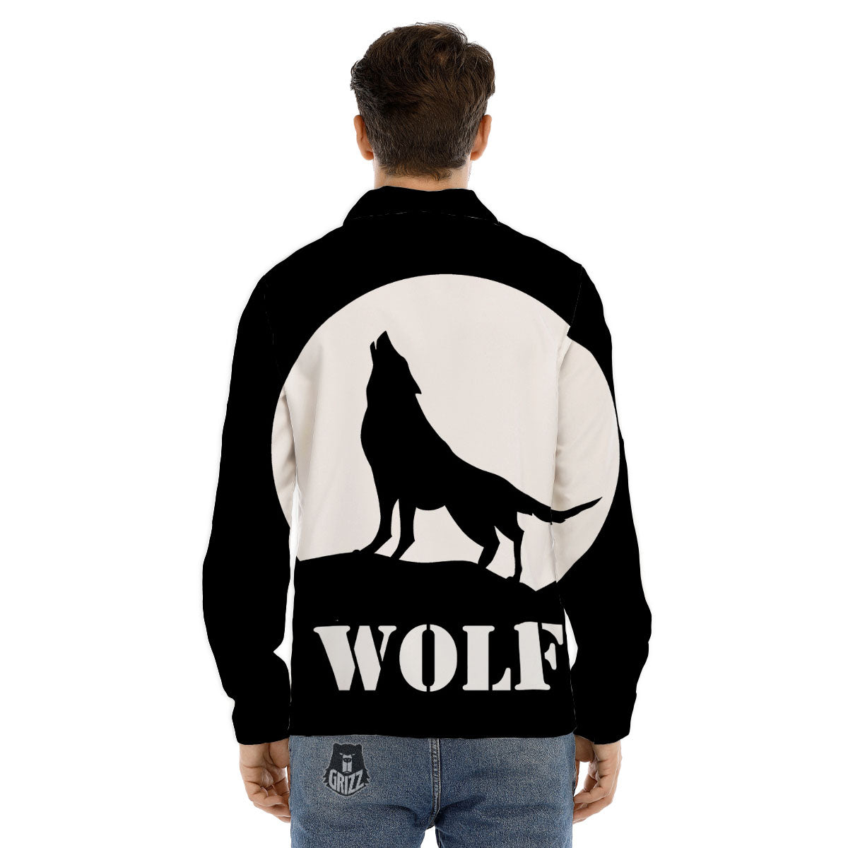 Wolf Howling Monochrome Print Men's Dress Shirts-grizzshop