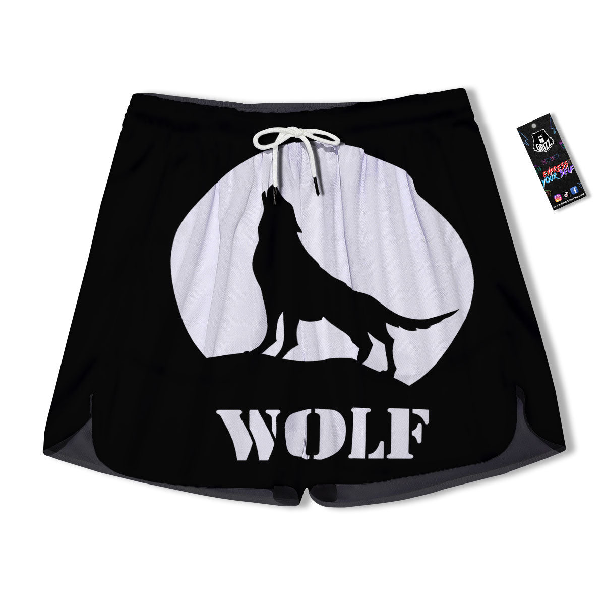 Wolf Howling Monochrome Print Men's Running Shorts-grizzshop