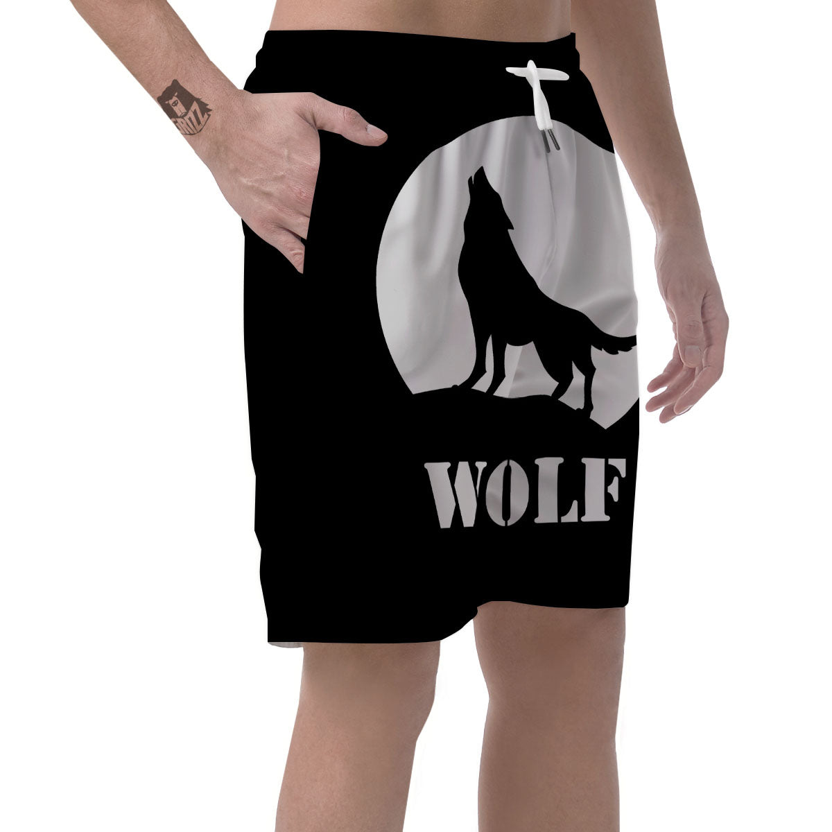 Wolf Howling Monochrome Print Men's Shorts-grizzshop