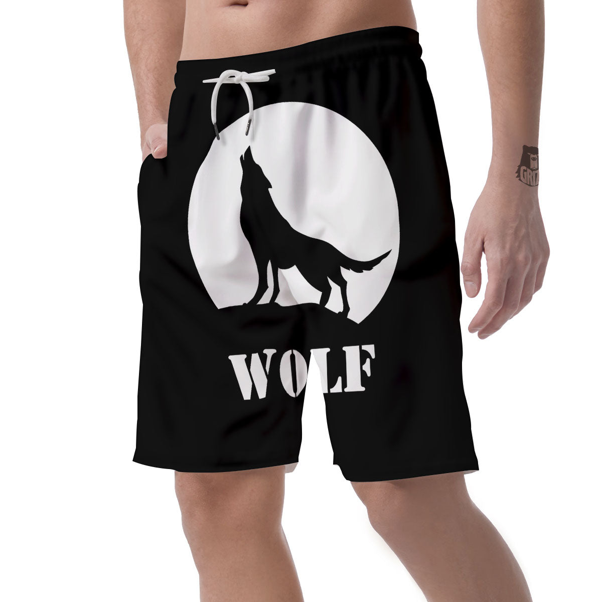 Wolf Howling Monochrome Print Men's Shorts-grizzshop